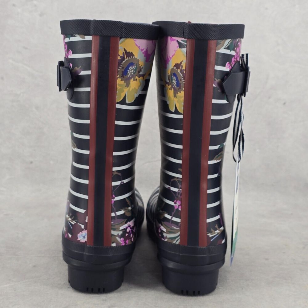 New Joules Rain Boots Mid Calf Molly Welly Navy Stripes Flowers Size US: 6 UK: 4 - Picture 5 of 15